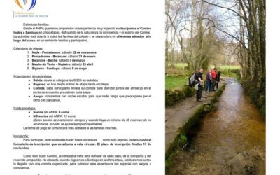 Invitación del ANPA del Centro para realizar el Camino de Santiago por etapas a las familias